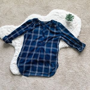 NWT Nine West Jeans Navy & White Plaid Top- Size Medium